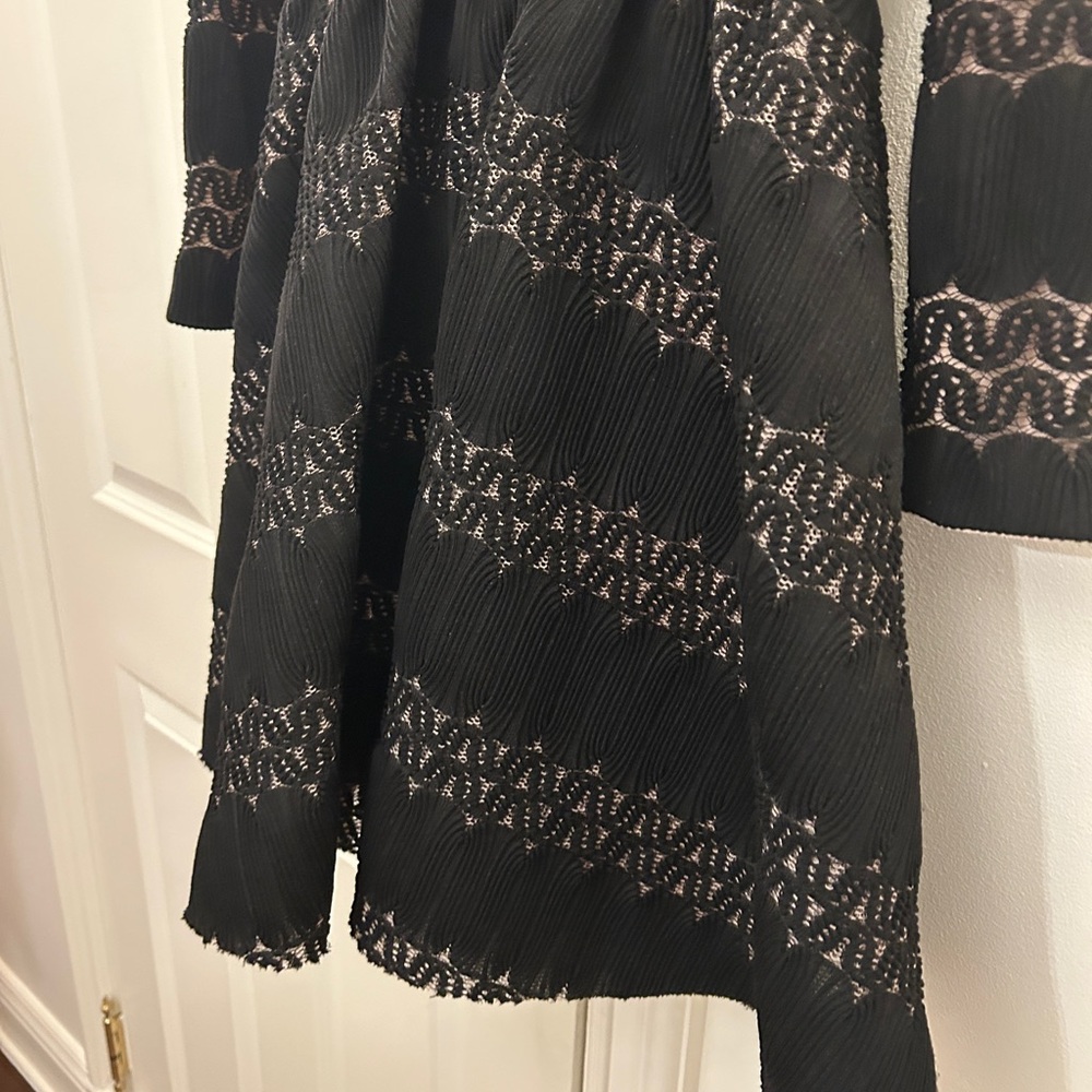 Maje Black Long-Sleeve Fit-and-Flare Dress with Metallic Stitching - Picture 6 of 7